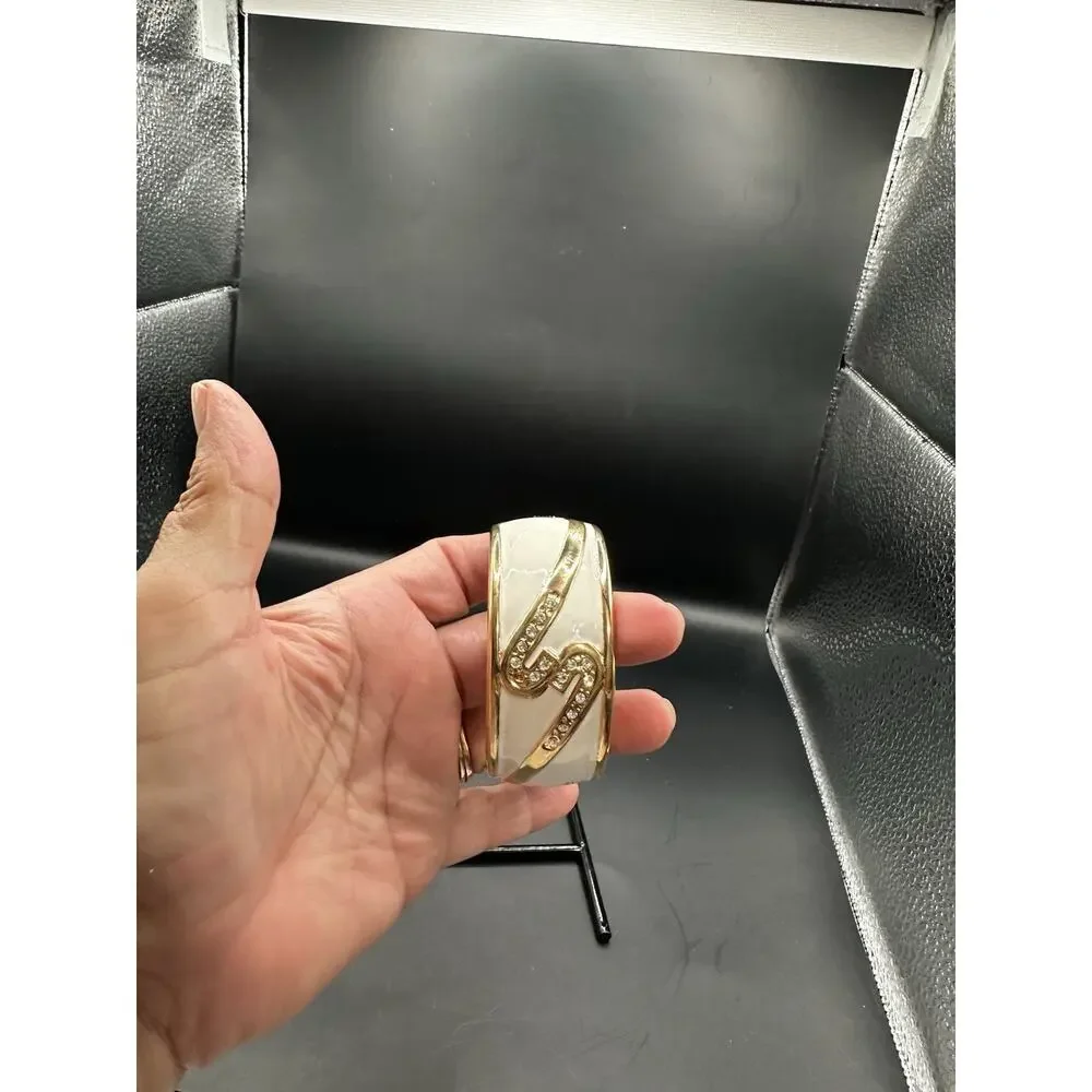 Sequin Nordstrom White Gold Tone Statement Enamel Hinge Bangle Bracelet #50
